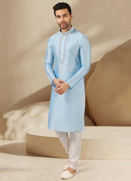 Sky Blue Colour New Designer Function Wear Kurta Pajama Mens Collection 1510